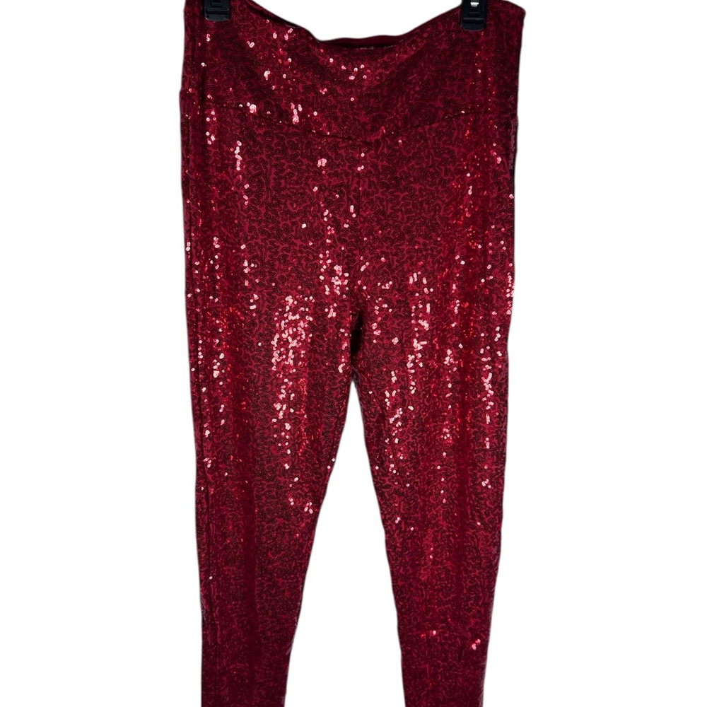 Tipsy Elves Red Sequin High Waisted Leggings Size XL
